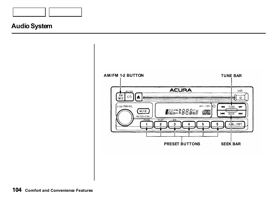 Audio system | Acura 2001 Integra Hatchback - Owner's Manual User Manual | Page 107 / 285