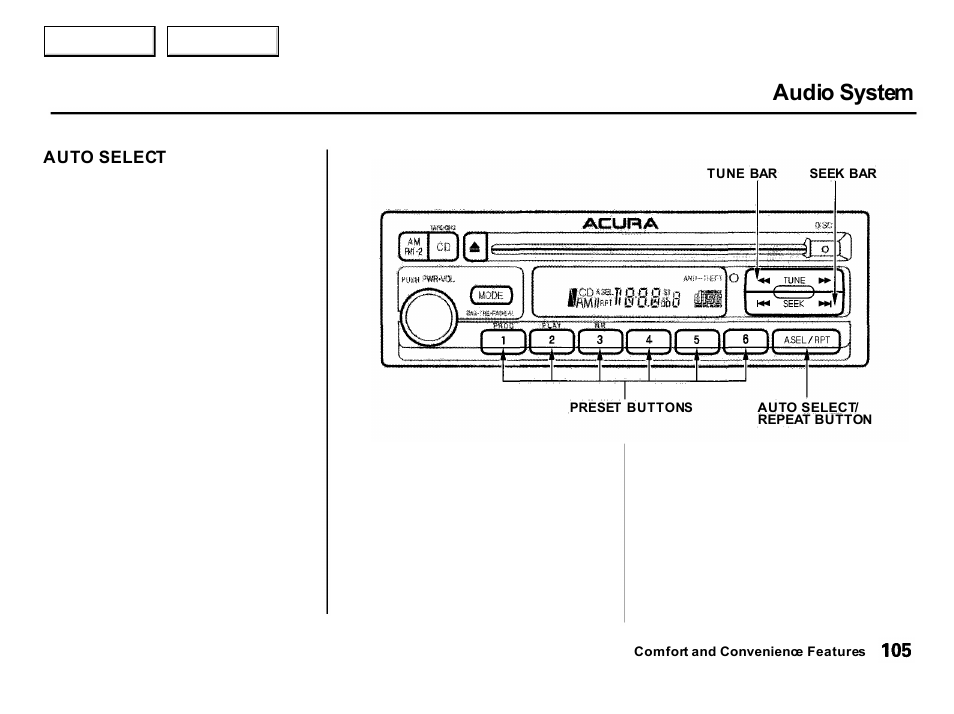 Audio system | Acura 2001 Integra Hatchback - Owner's Manual User Manual | Page 108 / 285
