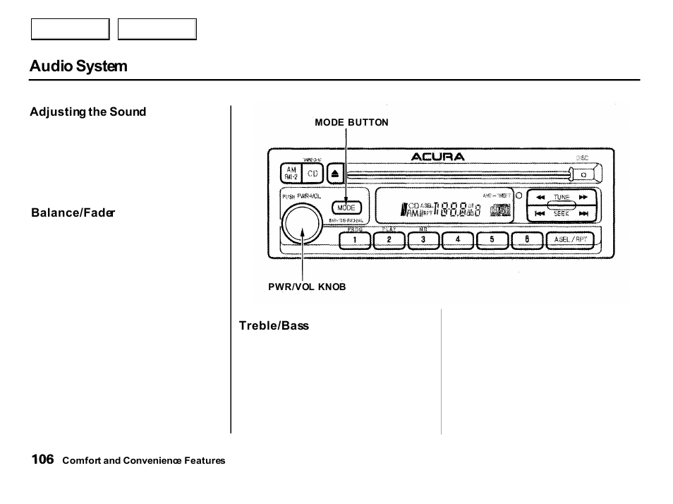 Audio system | Acura 2001 Integra Hatchback - Owner's Manual User Manual | Page 109 / 285