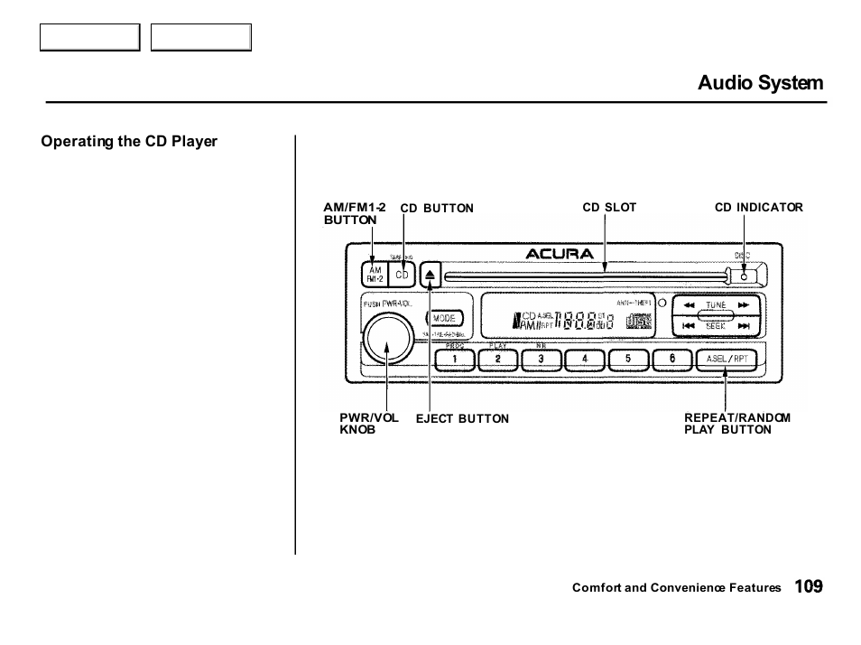 Audio system | Acura 2001 Integra Hatchback - Owner's Manual User Manual | Page 112 / 285