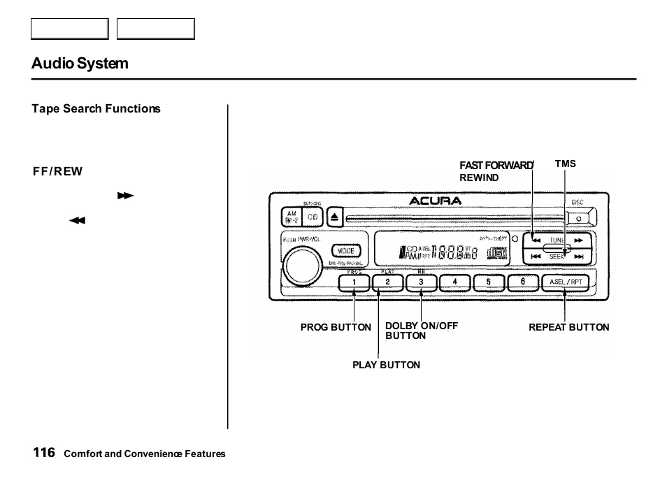 Audio system | Acura 2001 Integra Hatchback - Owner's Manual User Manual | Page 119 / 285