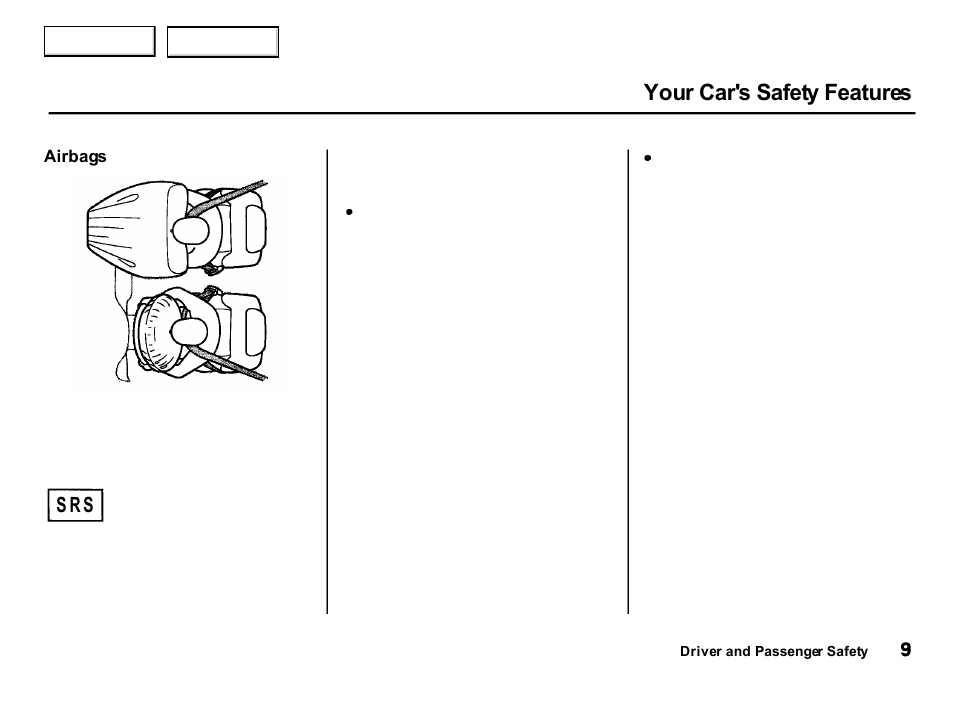 Your car's safety features, S r s | Acura 2001 Integra Hatchback - Owner's Manual User Manual | Page 12 / 285