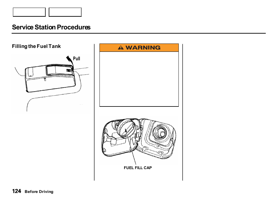 Service station procedures | Acura 2001 Integra Hatchback - Owner's Manual User Manual | Page 127 / 285