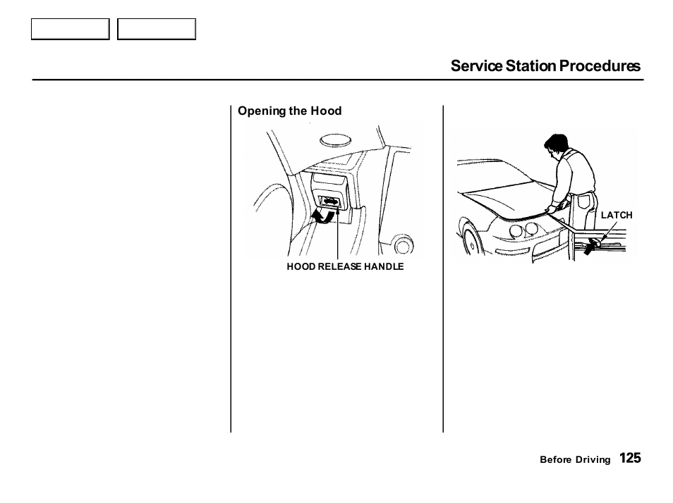 Service station procedures | Acura 2001 Integra Hatchback - Owner's Manual User Manual | Page 128 / 285