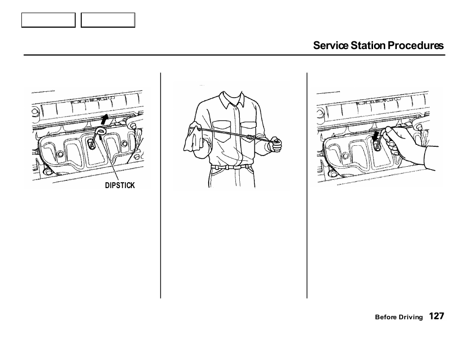 Service station procedures | Acura 2001 Integra Hatchback - Owner's Manual User Manual | Page 130 / 285