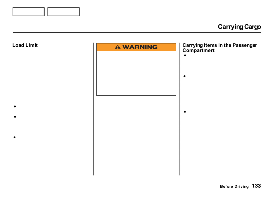 Carrying cargo | Acura 2001 Integra Hatchback - Owner's Manual User Manual | Page 136 / 285