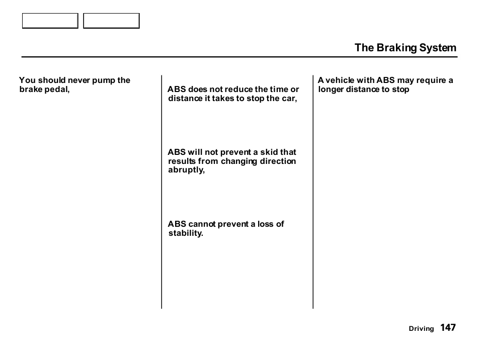 The braking system | Acura 2001 Integra Hatchback - Owner's Manual User Manual | Page 150 / 285