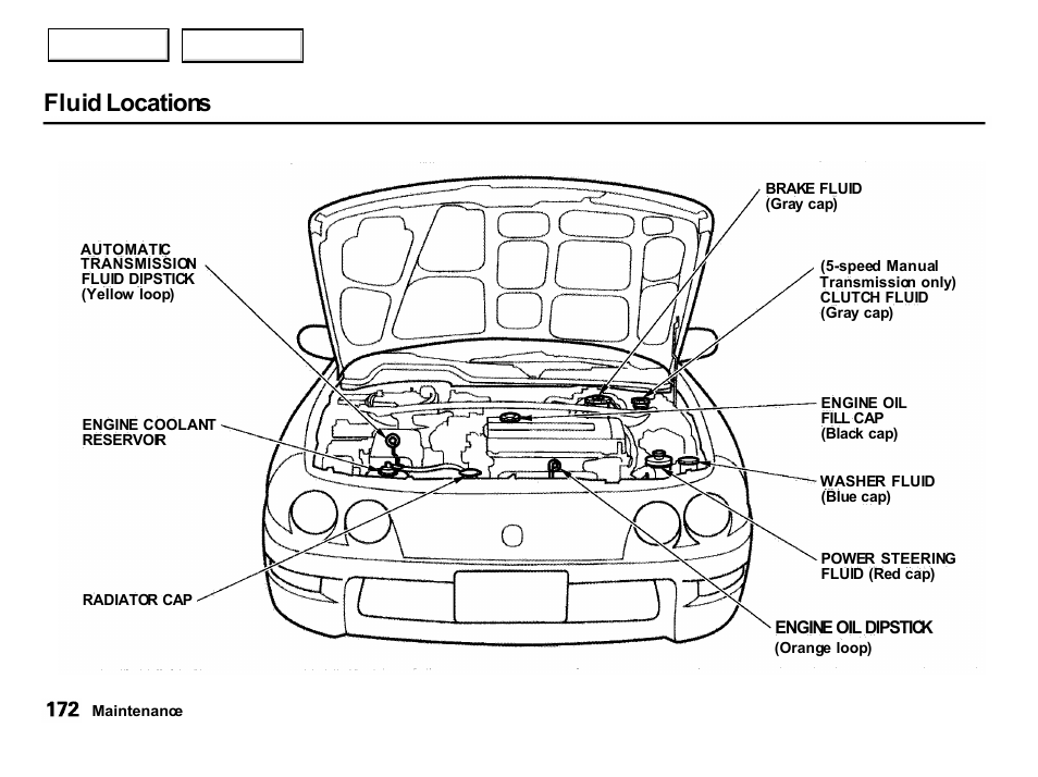 Fluid locations | Acura 2001 Integra Hatchback - Owner's Manual User Manual | Page 175 / 285