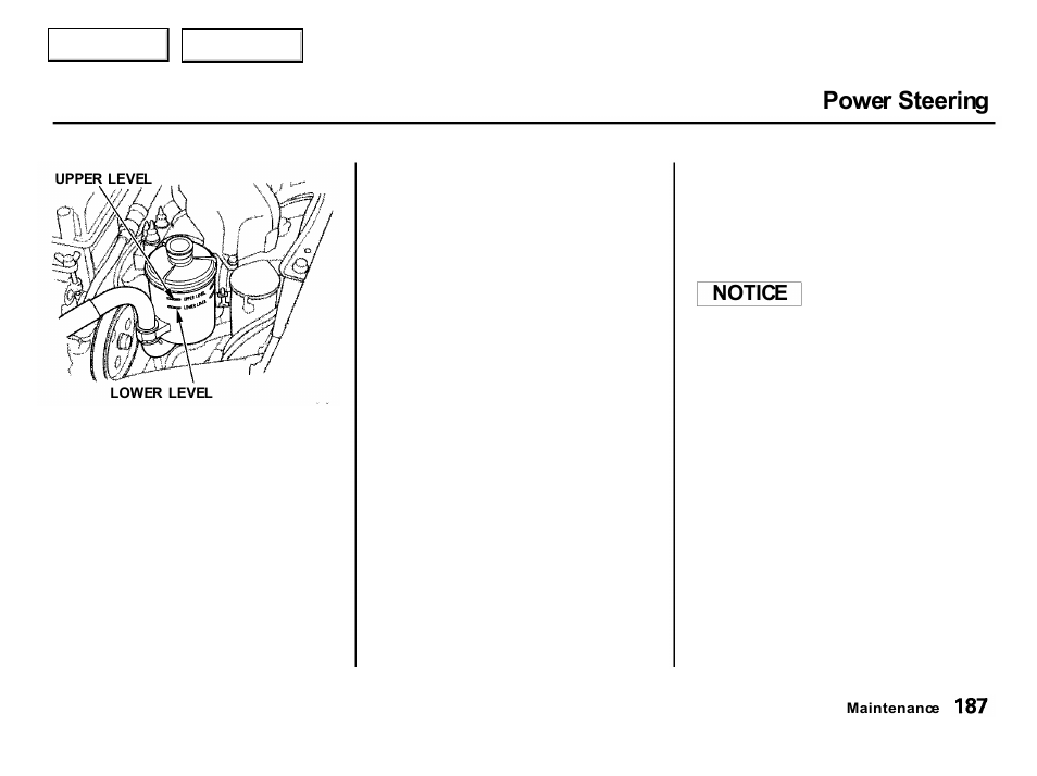 Power steering, Notice | Acura 2001 Integra Hatchback - Owner's Manual User Manual | Page 190 / 285