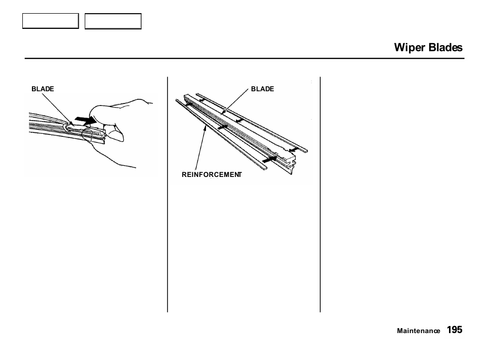 Wiper blades | Acura 2001 Integra Hatchback - Owner's Manual User Manual | Page 198 / 285