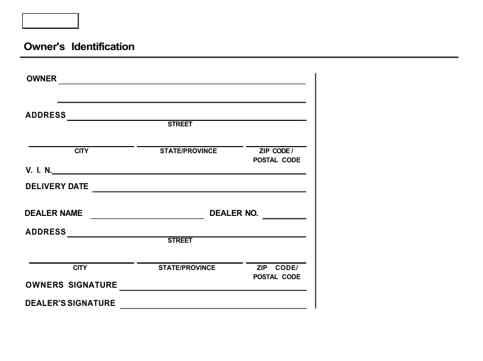 Owner's identification form, Owner's identification | Acura 2001 Integra Hatchback - Owner's Manual User Manual | Page 2 / 285