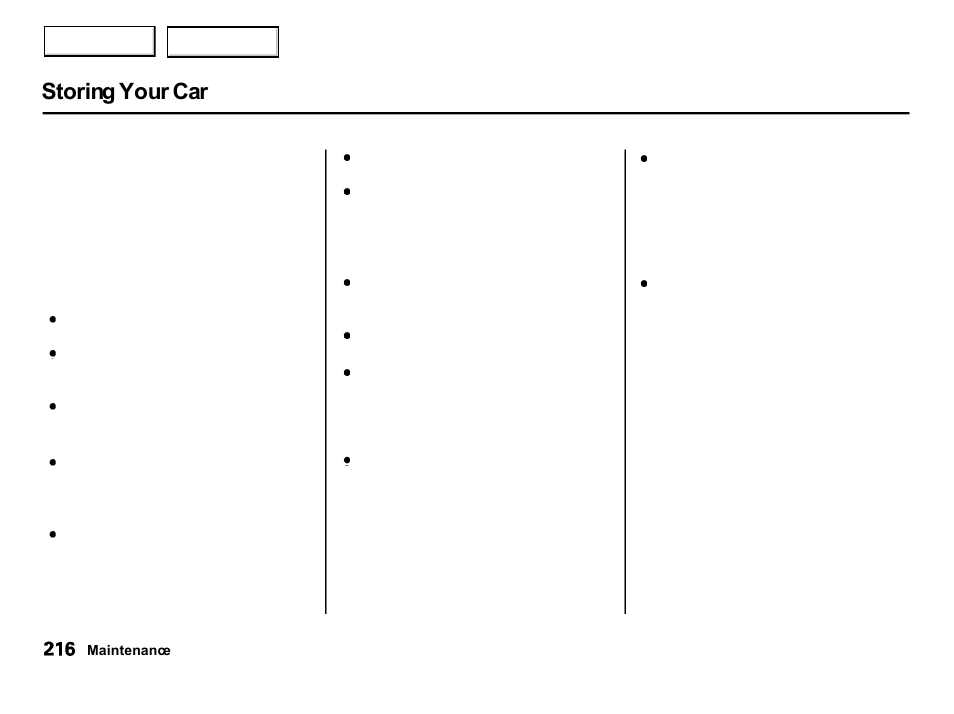 Storing your car | Acura 2001 Integra Hatchback - Owner's Manual User Manual | Page 219 / 285