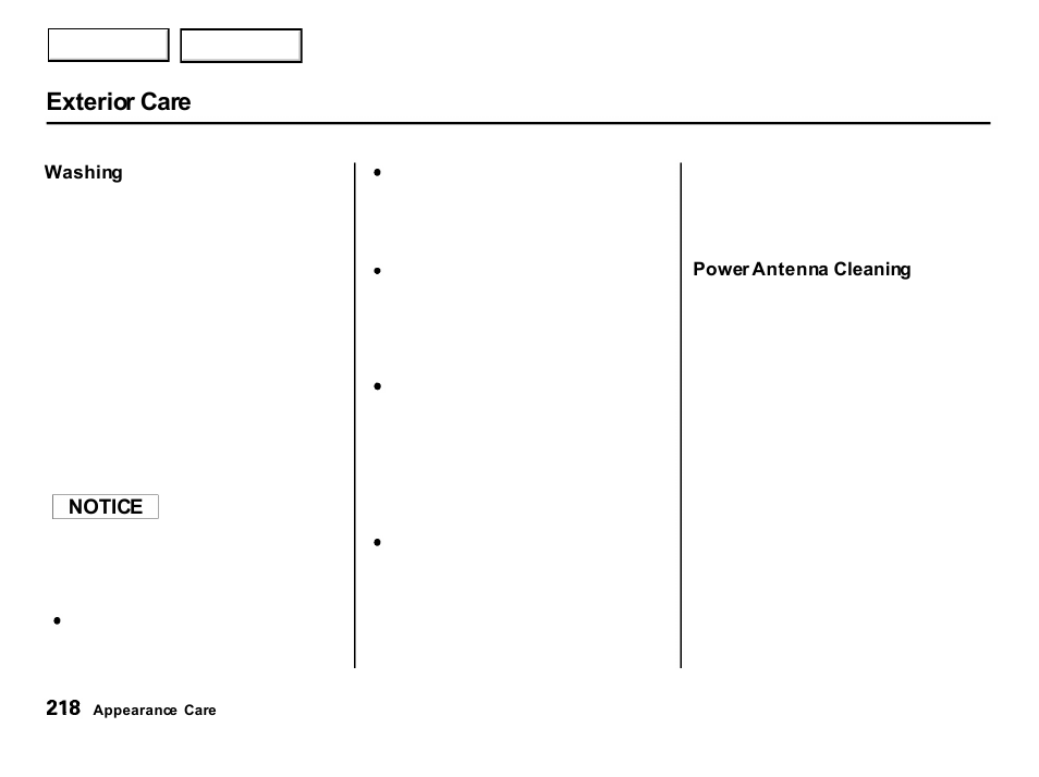 Exterior care | Acura 2001 Integra Hatchback - Owner's Manual User Manual | Page 221 / 285