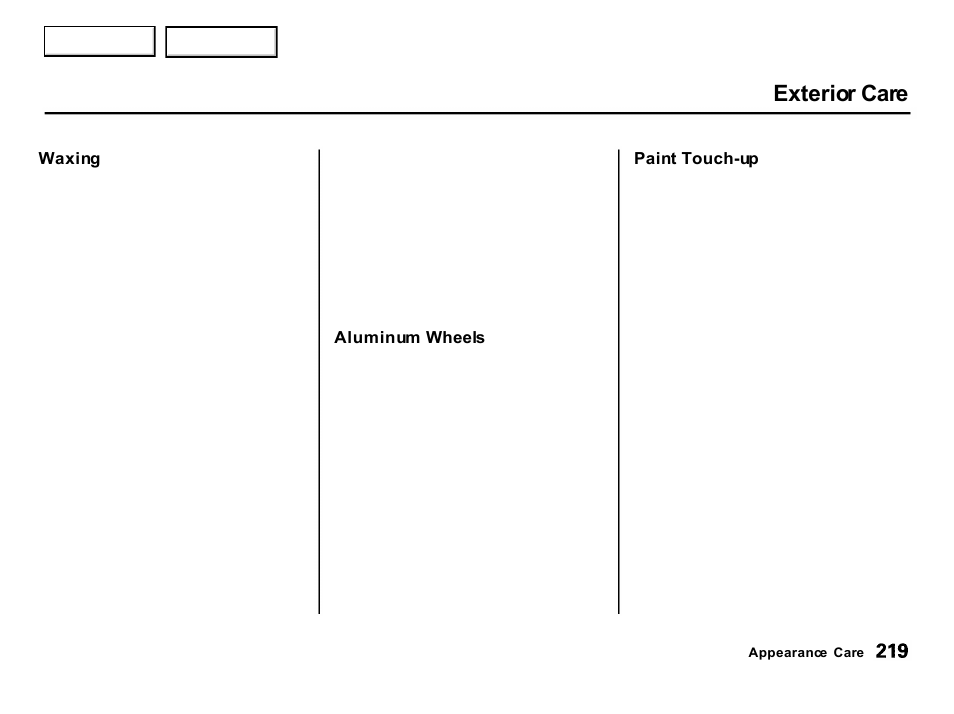 Exterior care | Acura 2001 Integra Hatchback - Owner's Manual User Manual | Page 222 / 285