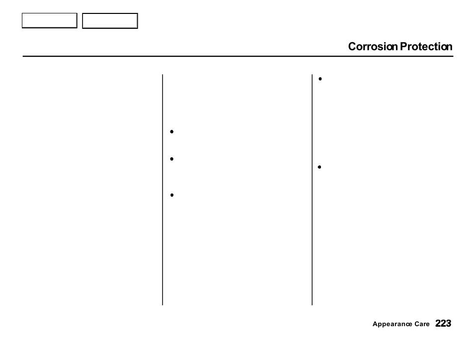 Corrosion protection | Acura 2001 Integra Hatchback - Owner's Manual User Manual | Page 226 / 285