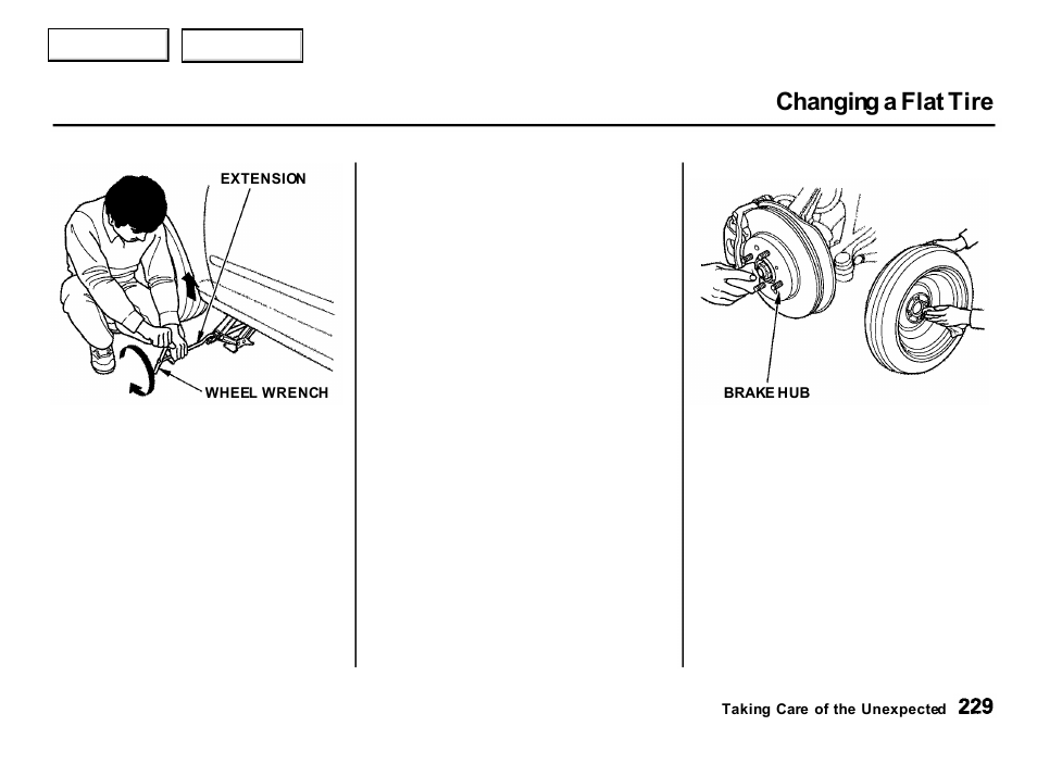 Changing a flat tire | Acura 2001 Integra Hatchback - Owner's Manual User Manual | Page 232 / 285