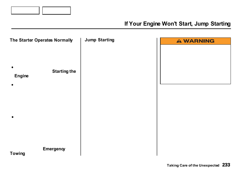 If your engine won't start, jump starting | Acura 2001 Integra Hatchback - Owner's Manual User Manual | Page 236 / 285