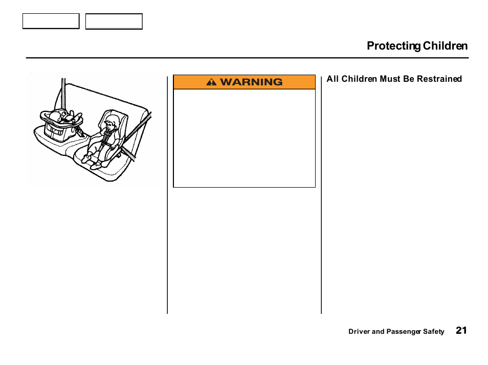 Protecting children | Acura 2001 Integra Hatchback - Owner's Manual User Manual | Page 24 / 285