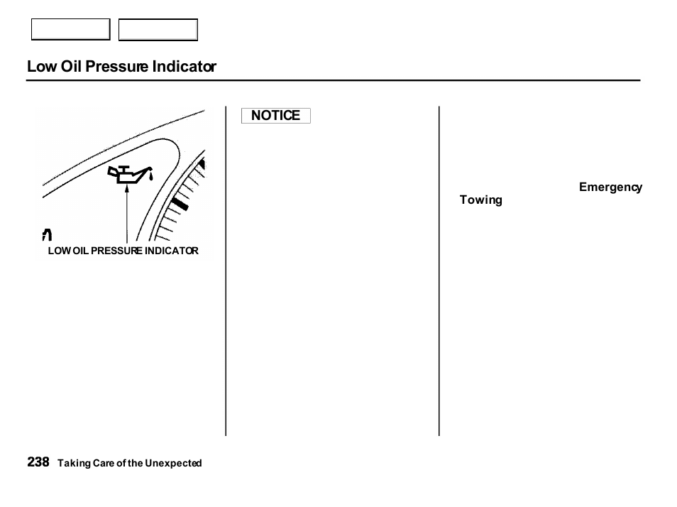 Low oil pressure indicator | Acura 2001 Integra Hatchback - Owner's Manual User Manual | Page 241 / 285