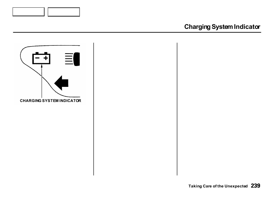 Charging system indicator | Acura 2001 Integra Hatchback - Owner's Manual User Manual | Page 242 / 285