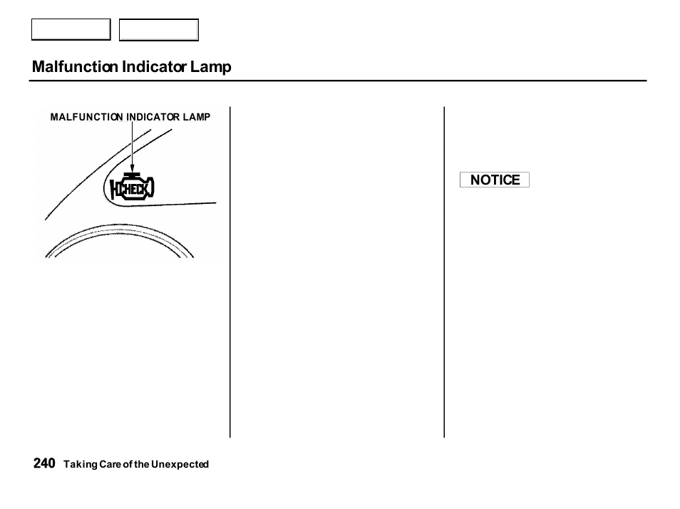 Malfunction indicator lamp | Acura 2001 Integra Hatchback - Owner's Manual User Manual | Page 243 / 285