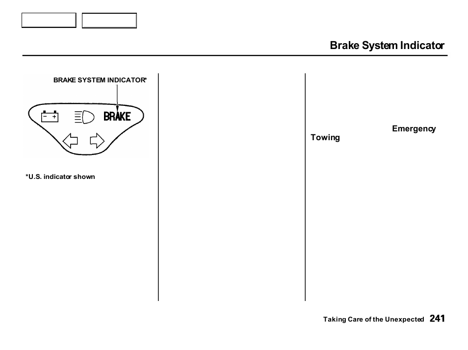 Brake system indicator | Acura 2001 Integra Hatchback - Owner's Manual User Manual | Page 244 / 285