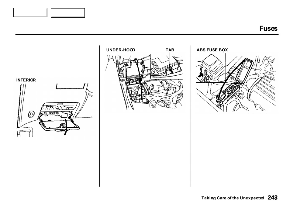 Fuses | Acura 2001 Integra Hatchback - Owner's Manual User Manual | Page 246 / 285