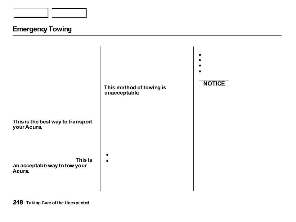 Emergency towing | Acura 2001 Integra Hatchback - Owner's Manual User Manual | Page 251 / 285