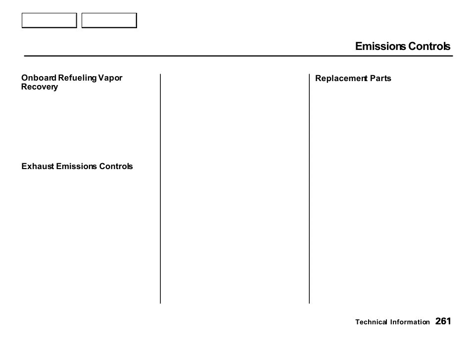 Emissions controls | Acura 2001 Integra Hatchback - Owner's Manual User Manual | Page 264 / 285