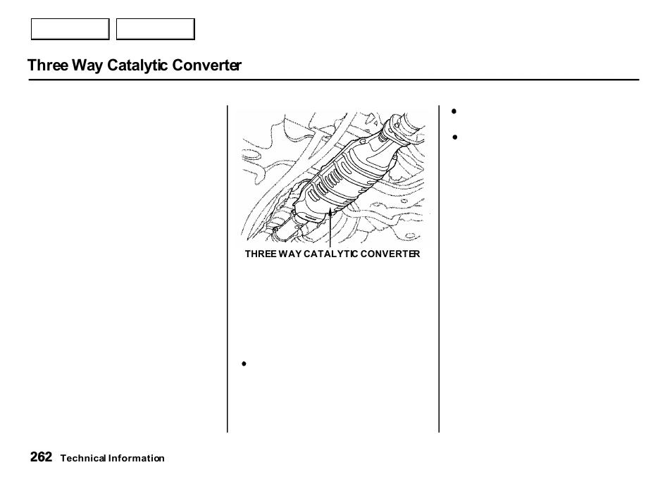 Three way catalytic converter | Acura 2001 Integra Hatchback - Owner's Manual User Manual | Page 265 / 285