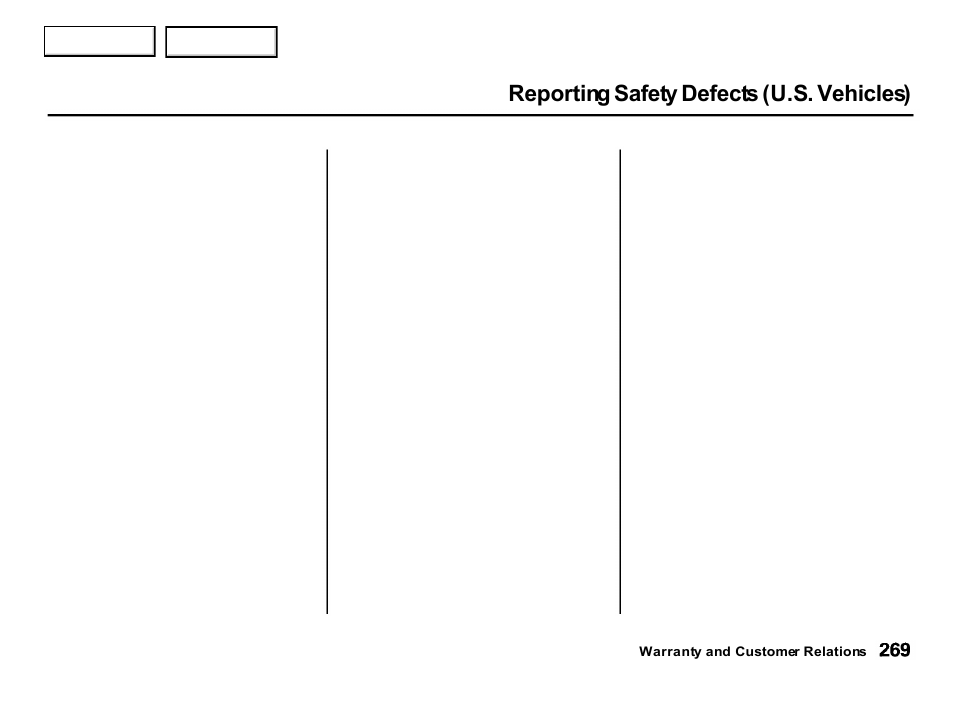 Reporting safety defects (u.s. vehicles) | Acura 2001 Integra Hatchback - Owner's Manual User Manual | Page 272 / 285