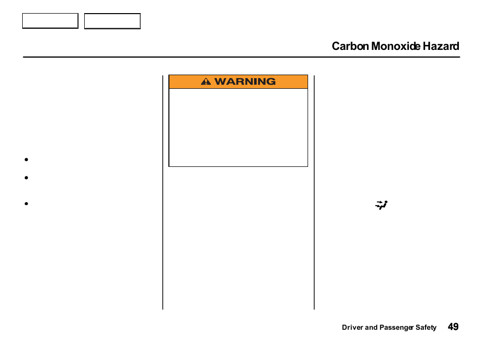 Carbon monoxide hazard | Acura 2001 Integra Hatchback - Owner's Manual User Manual | Page 52 / 285