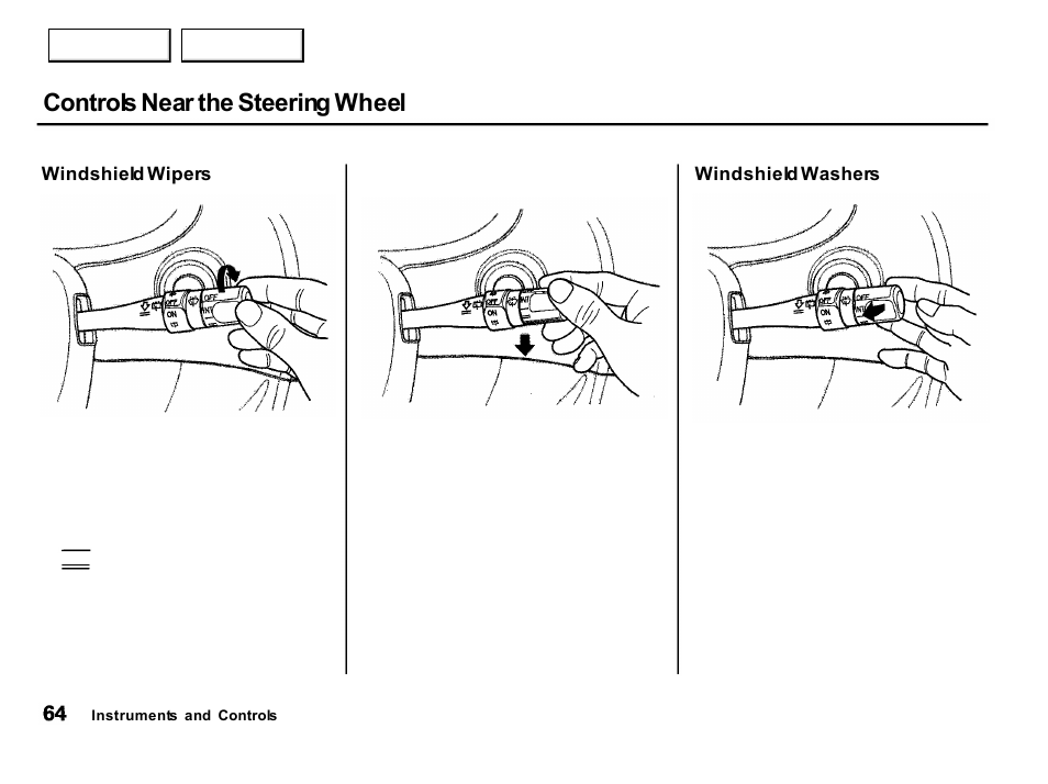 Controls near the steering wheel | Acura 2001 Integra Hatchback - Owner's Manual User Manual | Page 67 / 285