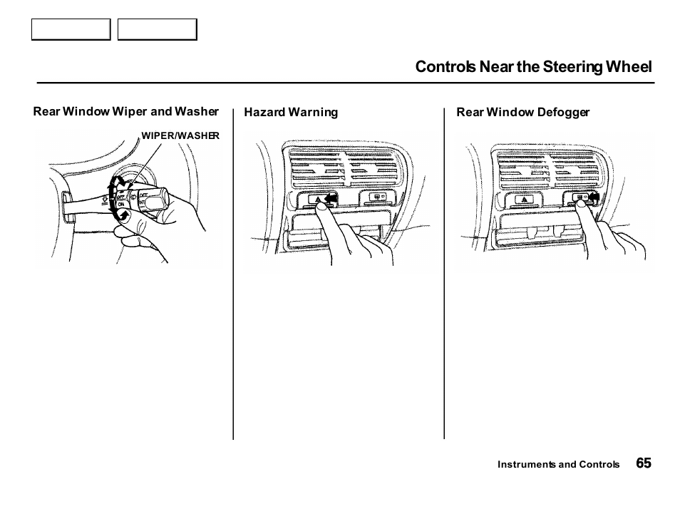 Controls near the steering wheel | Acura 2001 Integra Hatchback - Owner's Manual User Manual | Page 68 / 285