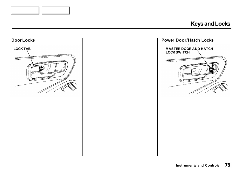 Keys and locks | Acura 2001 Integra Hatchback - Owner's Manual User Manual | Page 78 / 285