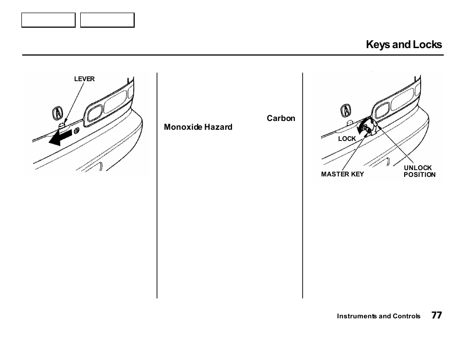 Keys and locks | Acura 2001 Integra Hatchback - Owner's Manual User Manual | Page 80 / 285