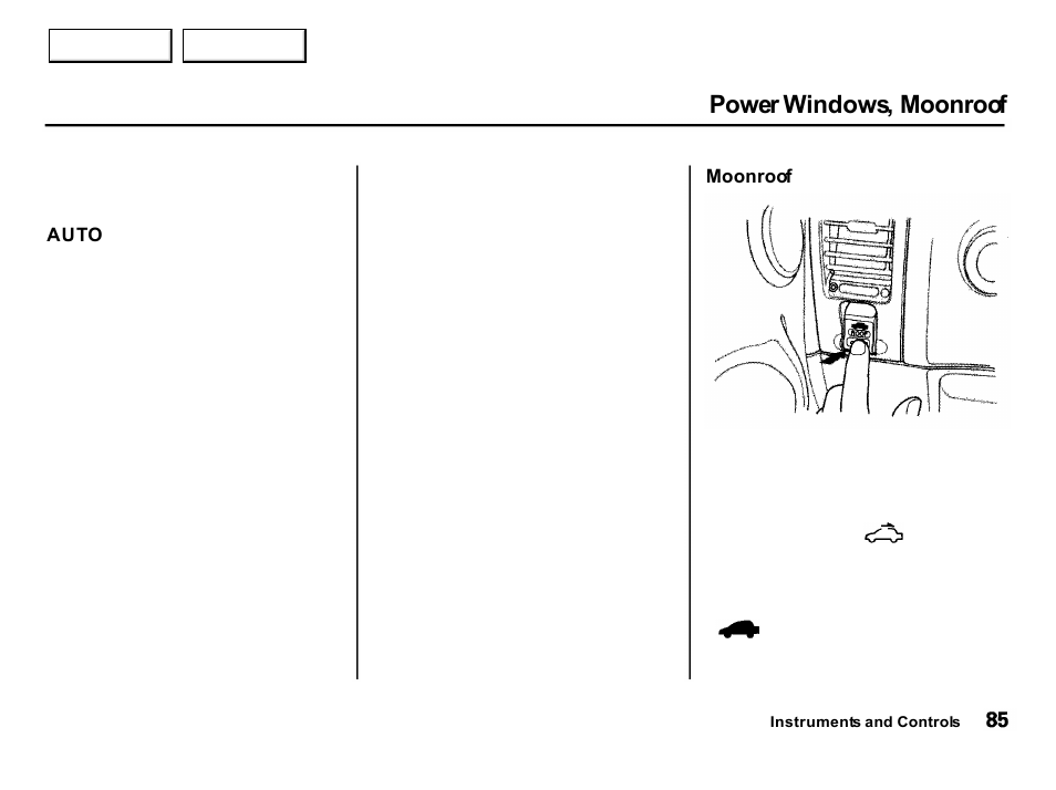 Power windows, moonroof | Acura 2001 Integra Hatchback - Owner's Manual User Manual | Page 88 / 285