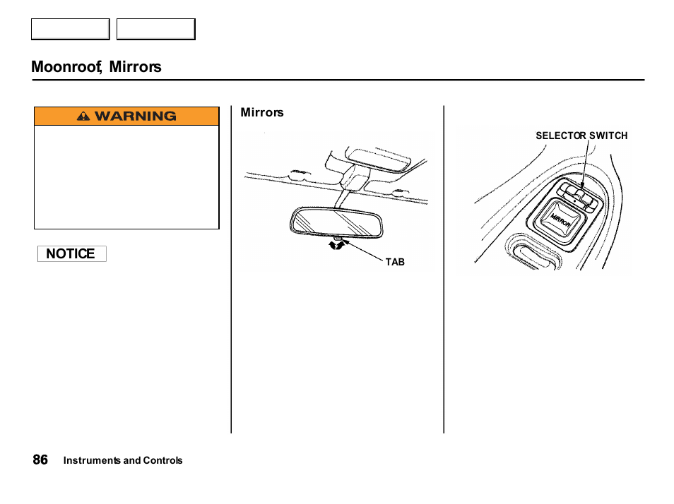 Moonroof, mirrors | Acura 2001 Integra Hatchback - Owner's Manual User Manual | Page 89 / 285