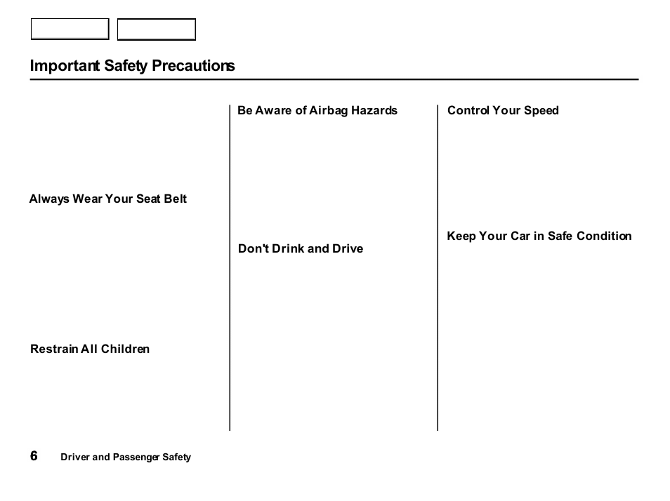 Important safety precautions | Acura 2001 Integra Hatchback - Owner's Manual User Manual | Page 9 / 285