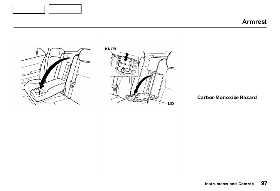 Armrest | Acura 2000 RL - Owner's Manual User Manual | Page 100 / 330