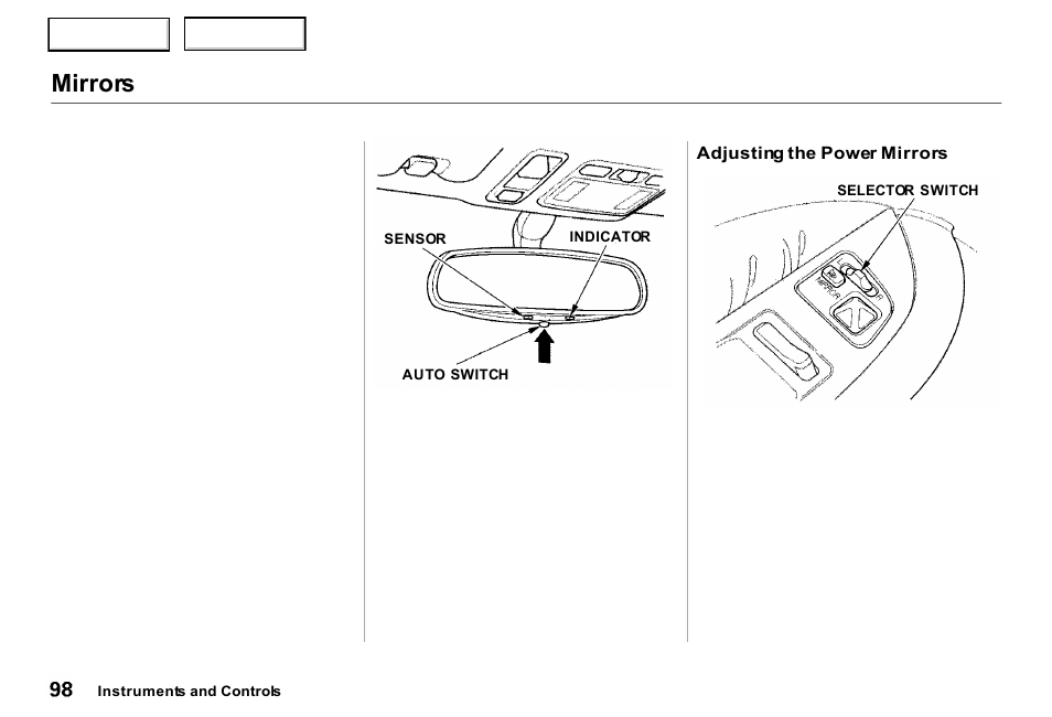 Mirrors | Acura 2000 RL - Owner's Manual User Manual | Page 101 / 330