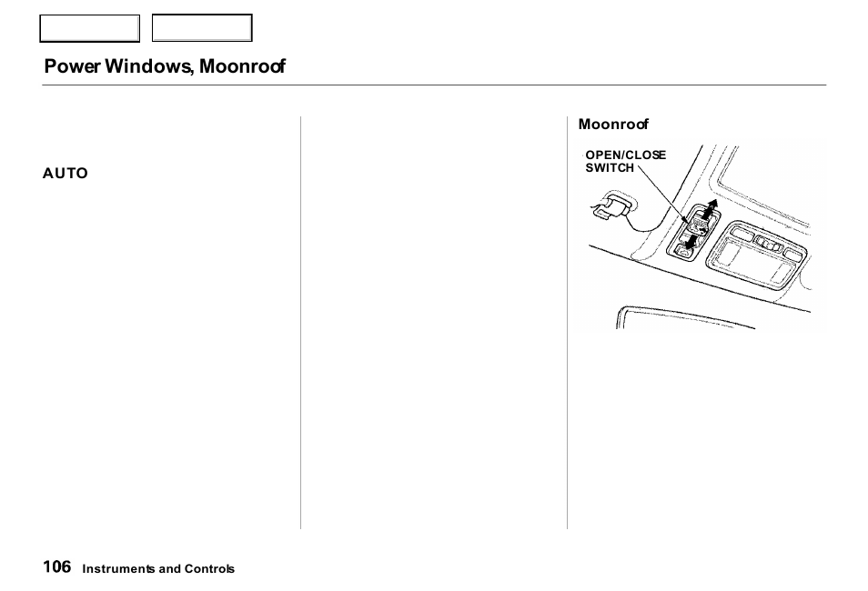 Power windows, moonroof | Acura 2000 RL - Owner's Manual User Manual | Page 109 / 330