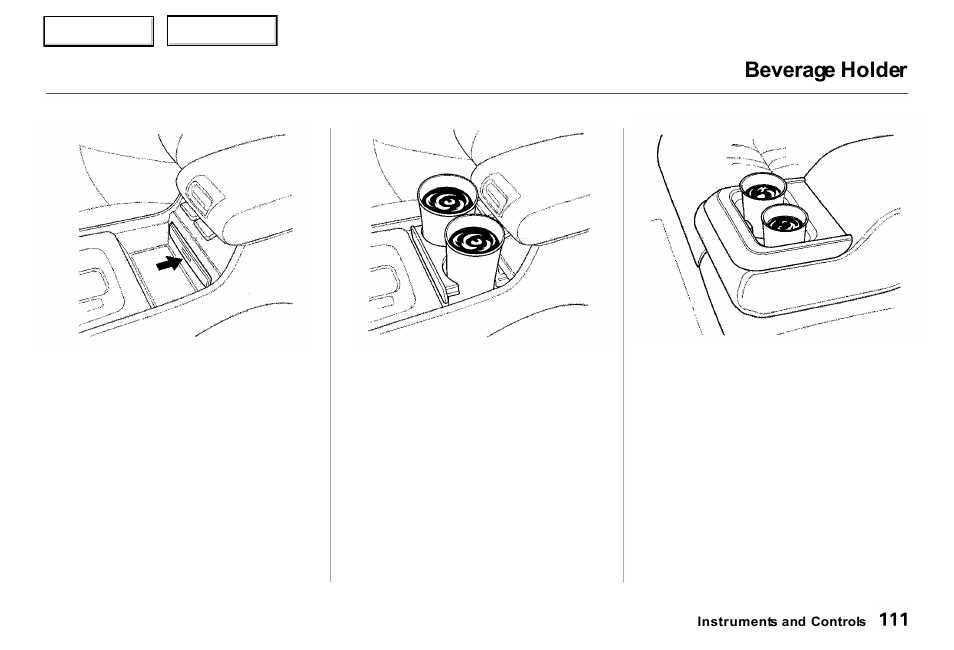 Beverage holder | Acura 2000 RL - Owner's Manual User Manual | Page 114 / 330