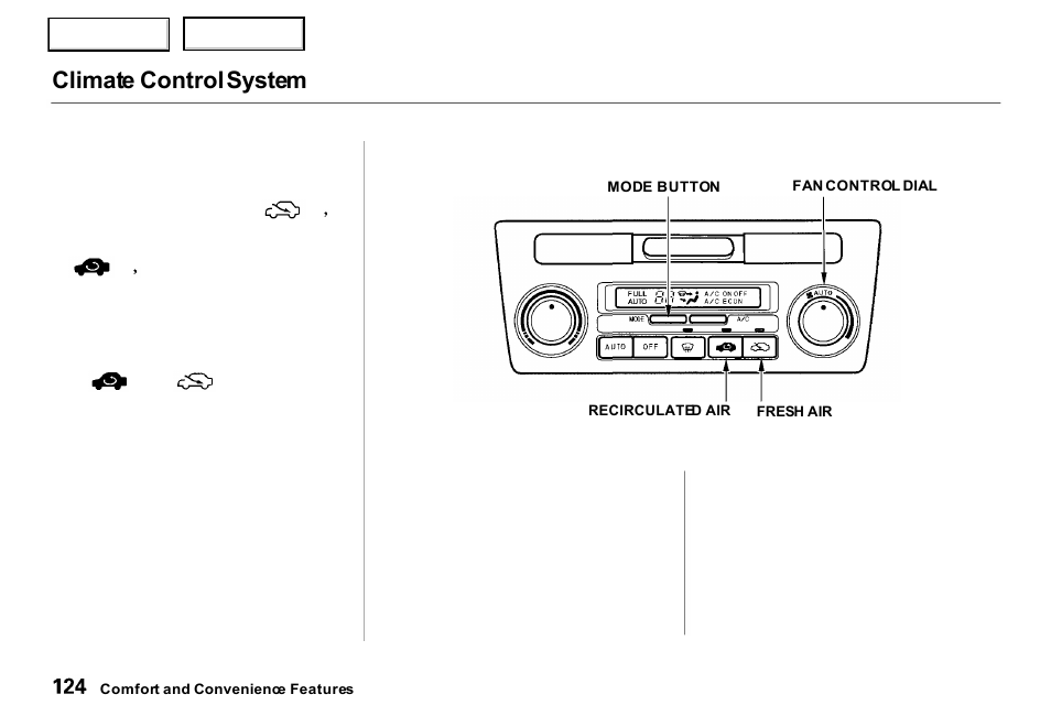 Climate control system | Acura 2000 RL - Owner's Manual User Manual | Page 127 / 330