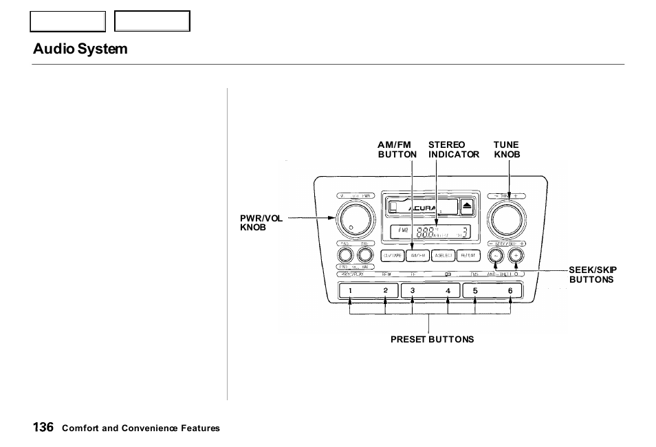 Audio system | Acura 2000 RL - Owner's Manual User Manual | Page 139 / 330