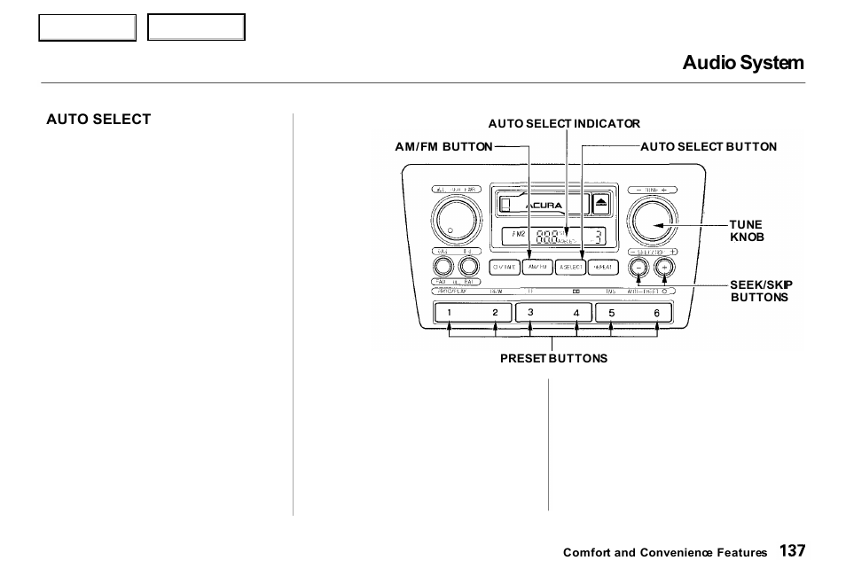 Audio system | Acura 2000 RL - Owner's Manual User Manual | Page 140 / 330