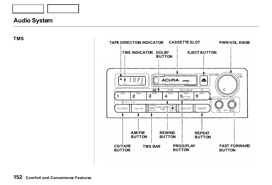 Audio system | Acura 2000 RL - Owner's Manual User Manual | Page 155 / 330