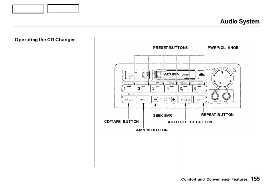 Audio system | Acura 2000 RL - Owner's Manual User Manual | Page 158 / 330