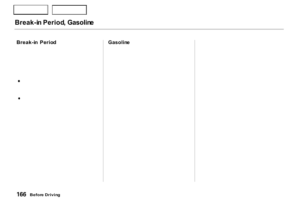 Break-in period, gasoline | Acura 2000 RL - Owner's Manual User Manual | Page 169 / 330