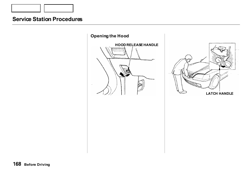 Service station procedures | Acura 2000 RL - Owner's Manual User Manual | Page 171 / 330